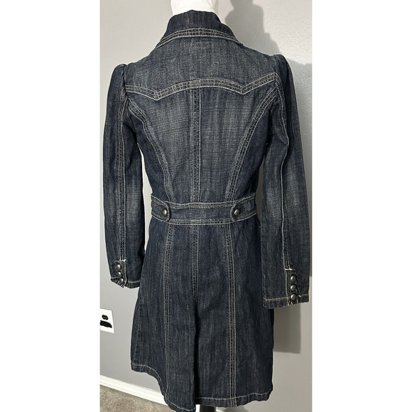 Twenty One Junior Sz Small Long Blue Jean Jacket Button Up Denim Coat EUC - Picture 3 of 7